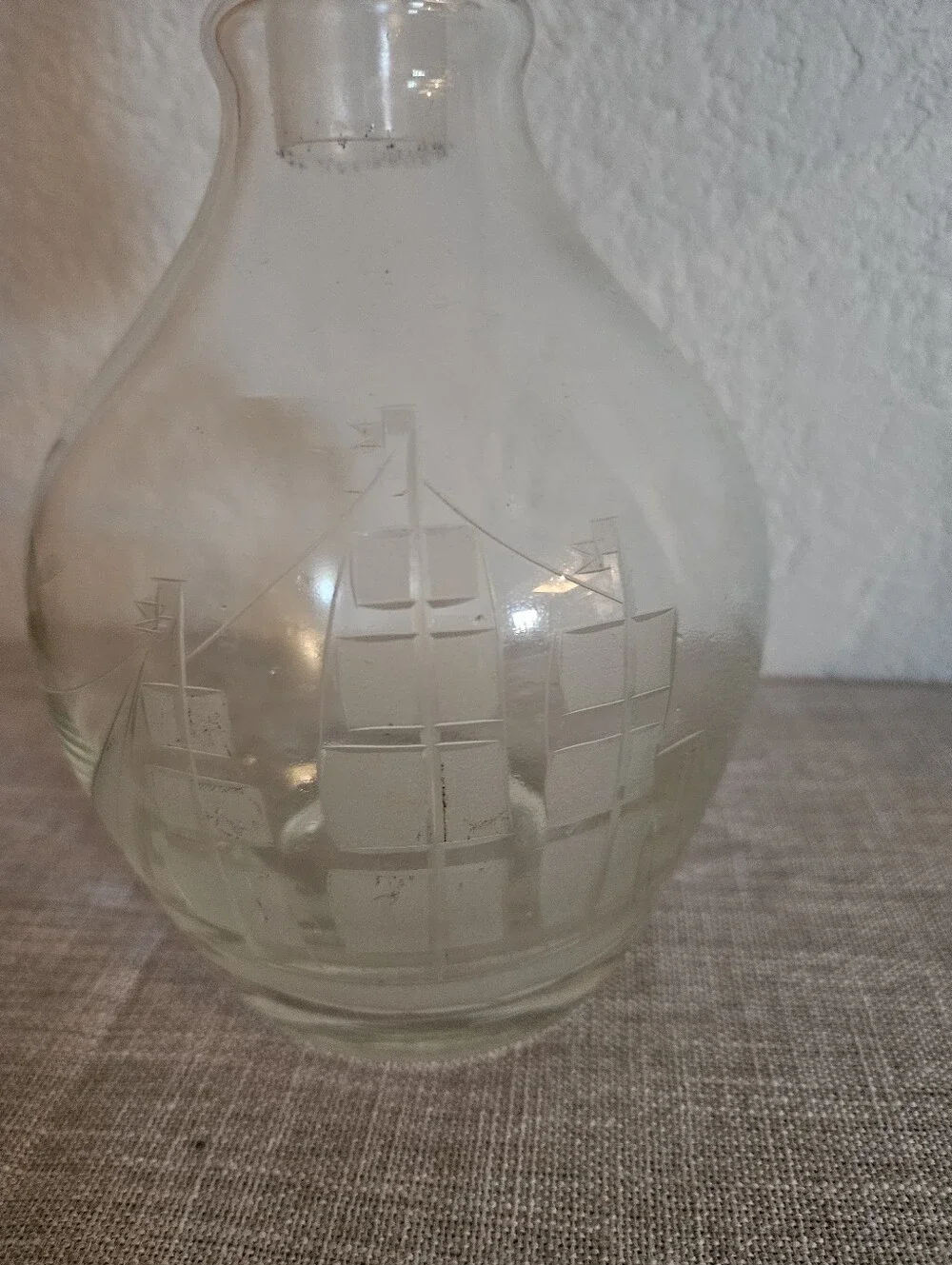Vintage Large Crystal Whiskey Edge Ship Design Decanter Collectible Home Decor